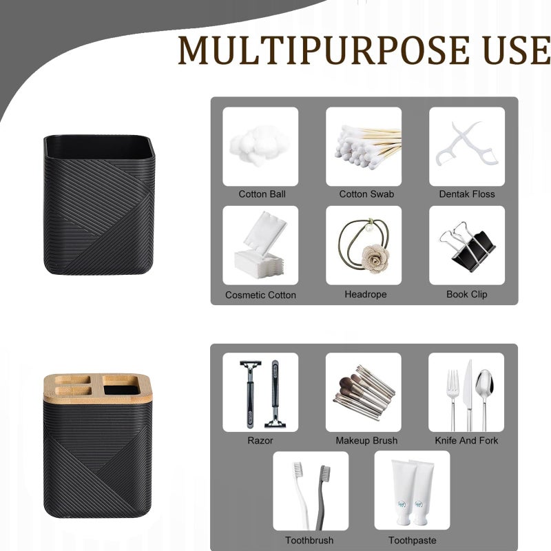 CERBIOR Bathroom Accessories Set 6 Piece Bamboo Bath Ensemble Includes Soap Dispenser  Toothbrush Holder  Toothbrush Cup  Soap Dish for Decorative Countertop and Housewarming Gift (Black) - Image 3